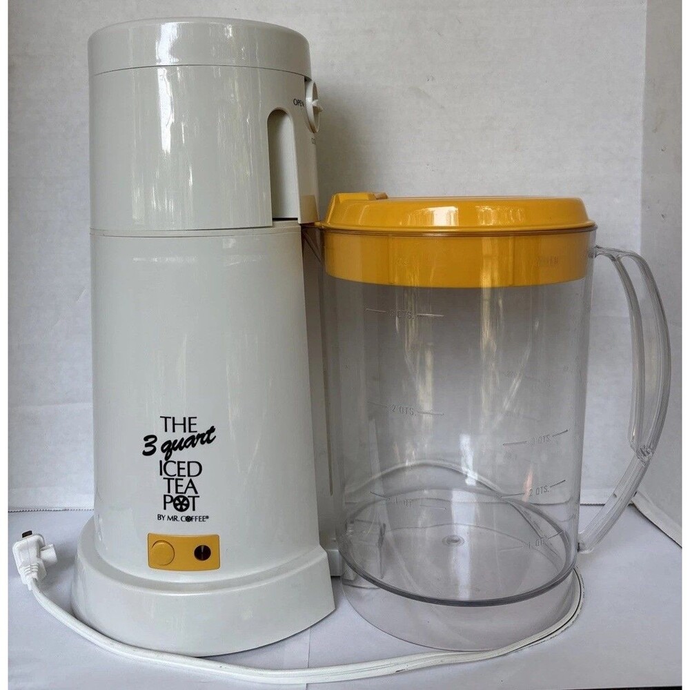 Mr. Coffee The 3 Quart Iced Tea Pot Maker Model TM3.5 Yellow Complete Set Works